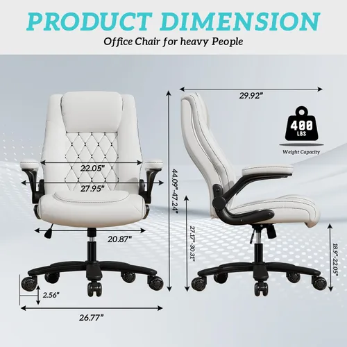 Miniatura 2 de GYI O205P - Silla de oficina ejecutiva de respaldo alto, silla de oficina grande y alta de 400 libras con ruedas de goma, sillas de escritorio Blanco