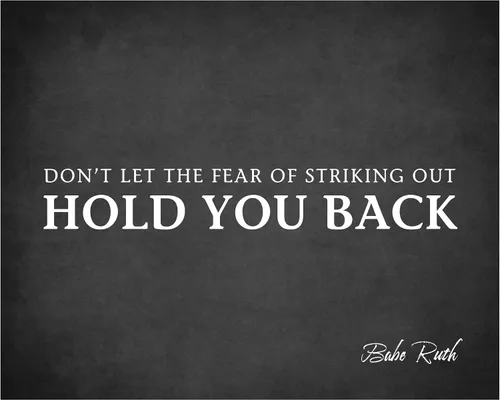 AMERICAN LUXURY GIFTS Babe Ruth Don't Let Fear of Striking Out Quote - Decoración de pared inspiradora tipográfica de béisbol para oficina, escuela,