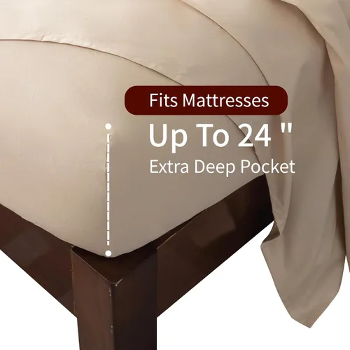 Miniatura 6 de Sábanas 100% algodón tamaño matrimonial, con bolsillo profundo para colchones de 18 a 24 pulgadas, juego de sábanas de lujo suaves y transpirables