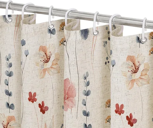 Miniatura 54 de Gibelle Cortina de ducha con estampado floral de acuarela, cortina de ducha retro naranja azul marino para baño, juego de cortina de ducha moderna