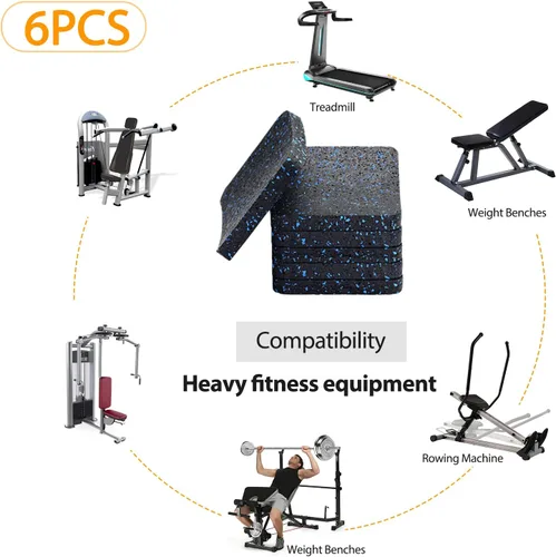 Miniatura 4 de Almohadillas para cinta de correr, tapete para equipo de ejercicio con goma de alta densidad para proteger suelos de 3.94 x 3.94 x 0.5 pulgadas