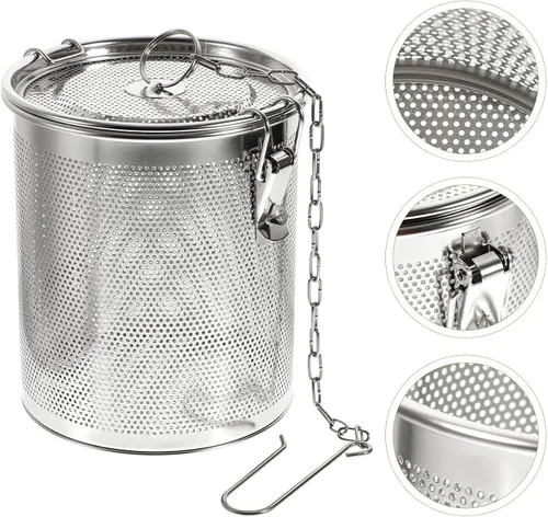 Miniatura 3 de Hemoton Cesta de sopa de condimentos de acero inoxidable de 6.29 x 5.51 x 5.51 pulgadas, colador de especias de malla fina con cadena larga