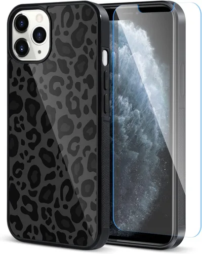 Miniatura 33 de TEAUGHT Compatible con iPhone 11 Funda con patrón lindo estampado de leopardo negro guepardo + protector de pantalla a prueba de golpes, funda