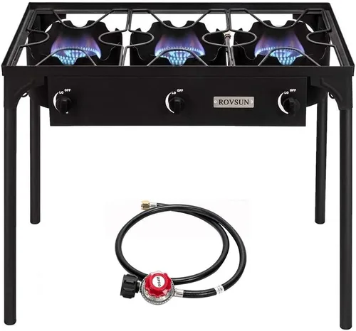 Miniatura 8 de ROVSUN Estufa de Gas Propano Portátil para Exteriores con 2/3 Quemadores, Cocina de Alta Presión con Soporte para Cocinar en el Patio, Acampar