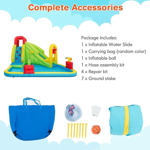 Miniatura 6 de OLAKIDS Tobogán acuático inflable, casa de rebote 7 en 1 con 2 toboganes, pared de escalada, piscina de salpicaduras, borde de baloncesto, 2