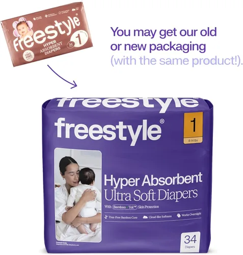Miniatura 2 de Pañales Freestyle BambooTek - (Talla 1) Hiperabsorbentes y No Tóxicos – Pañales Desechables para Piel Sensible – Pañales Ultra Suaves (8-14 libras)