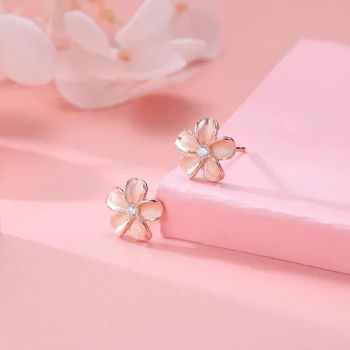 Miniatura 3 de Reffeer Aretes de tuerca de plata de ley 925 maciza con diseño de flor de plumeria para mujeres y adolescentes