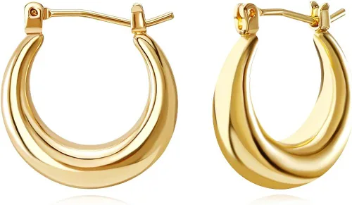 FAMARINE Aretes de aro pequeños chapados en oro de 14 quilates, delicados aretes minimalistas abiertos para regalo de mujer