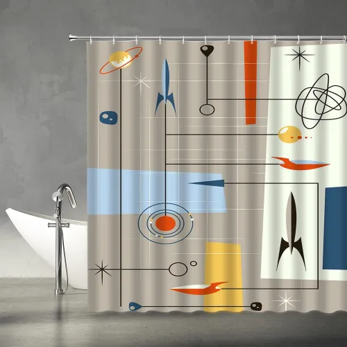 Miniatura 14 de Cortina de ducha geométrica, negro, gris, rojo, blanco, geometría abstracta, azulejos de moda, patrón sin costuras, tela de diseño moderno, juego