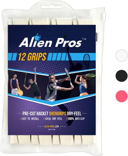 Miniatura 9 de Alien Pros - Cinta de agarre para raqueta de tenis (6, 12 o 60 agarres), agarre de tenis precortado y con sensación seca, cinta de agarre para blanco