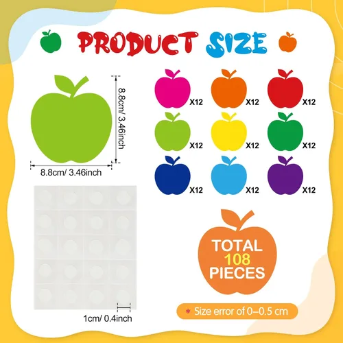 Miniatura 2 de Geyee 108 recortes de manzanas de papel para tablones de anuncios, recortes surtidos de manzanas, troqueles para profesores, proyectos de bricolaje