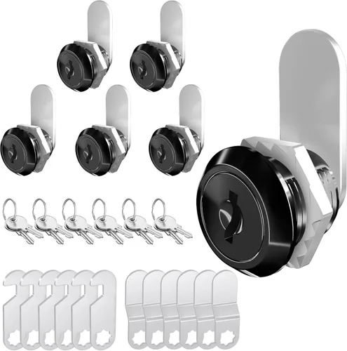 Miniatura 10 de Paquete de 3 cerraduras de gabinete con llaves, cerraduras de cajones de 1-1/8" con llave similar, cerraduras de leva para RV para puerta