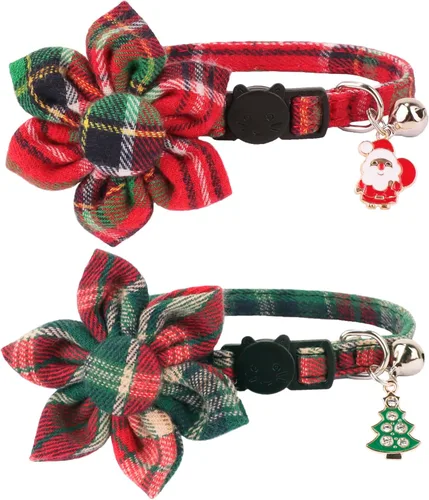 Miniatura 8 de ADOGGYGO Collares de gato con bandera americana con campana de flor removible, ajustables, patrón de bandera del 4 de julio en rojo y azul, collares