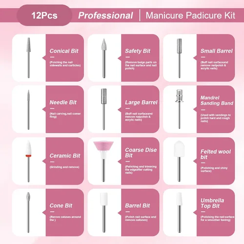 Miniatura 6 de Kit profesional de manicura y pedicura, taladro eléctrico de uñas con luz LED de 360° y pantalla LCD, lima de uñas eléctrica, herramientas