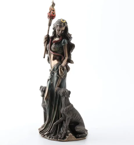 Miniatura 7 de Veronese Design 13 3/8 pulgadas Hécate Diosa griega de la magia con sus sabuesos Escultura de resina fundida en frío Acabado en bronce