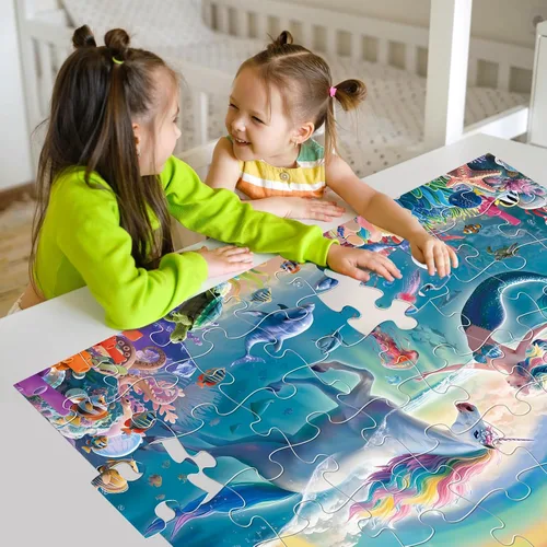 Miniatura 7 de Rompecabezas de suelo jumbo para niños de 4 a 8 años, rompecabezas submarino de unicornio y sirena de 48 piezas, juguetes educativos grandes