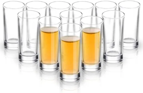 JL01 - Juego de vasos de chupito con base pesada, 2 onzas (paquete de 12) vasos transparentes para whisky, licores y postres 2oz-12pack