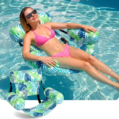 Miniatura 9 de Lunmon Flotadores inflables de piscina para adultos, sillas flotantes Aloha de alta resistencia, portátiles, de tela inflable, fideos de piscina