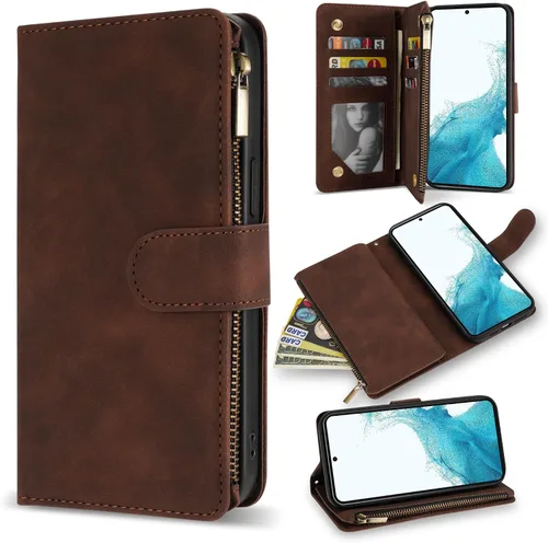 Miniatura 17 de ZZXX Funda para Samsung Galaxy S22 Plus con ranura para tarjeta, piel sintética suave de alta calidad, con cremallera, con correa para la muñeca