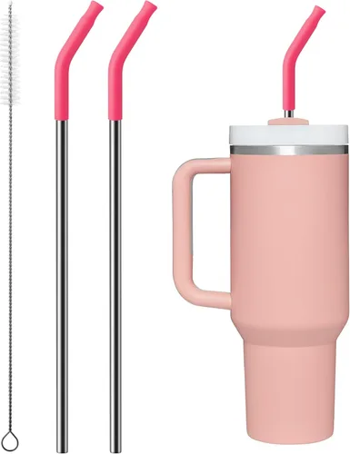 2 piezas de pajitas de acero inoxidable para vaso Stanley de 40 oz, accesorios de reemplazo para vaso Stanley de 40 oz con puntas de silicona y
