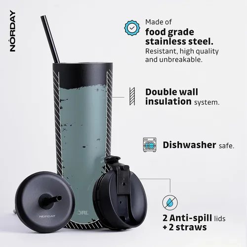 Miniatura 4 de NORDAY Vaso con tapa y popote – Bloom 30oz – Vaso aislado negro – Vaso de acero inoxidable – Taza de café de doble pared – Mantiene la temperatura
