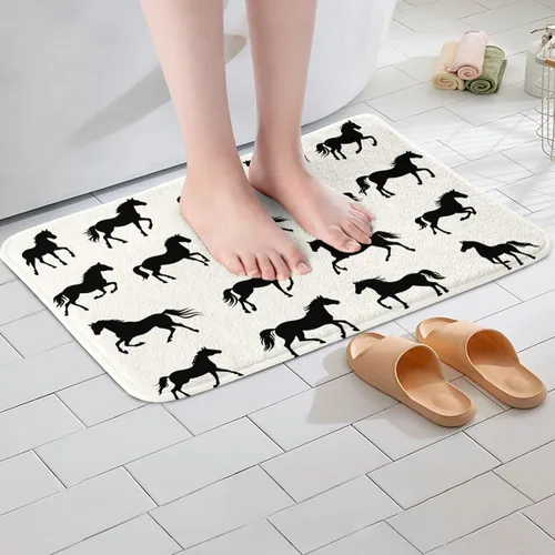 Miniatura 2 de Erosebridal Alfombra de baño de caballos negros, alfombra de área de animales de granja, animales salvajes, vida silvestre, alfombra de baño