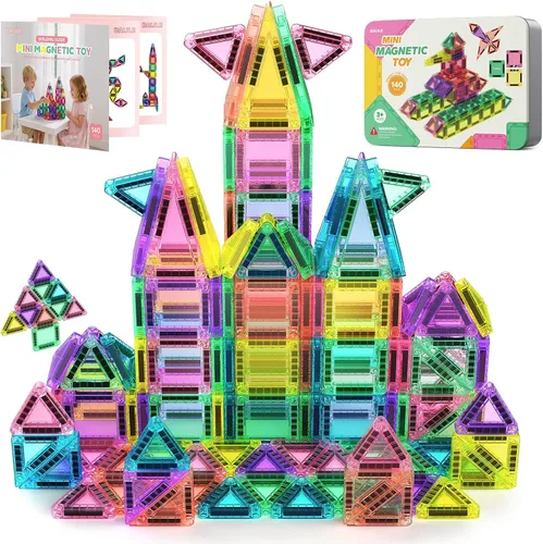 BAIJLE 140 piezas Mini Azulejos Magnéticos, Juego de Juguetes Magnéticos Portátiles de Viaje con Estuche de Hierro para Niños de 4 a 8 años, Juego