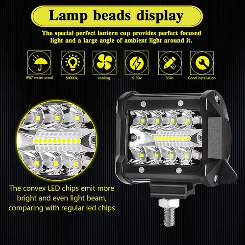 Miniatura 6 de WINBANG Luces LED de 4 pulgadas, 60 W, módulos de luz de trabajo cuadrados de 12 V 24 V, barra de luces LED antiniebla/conducción/luz todoterreno