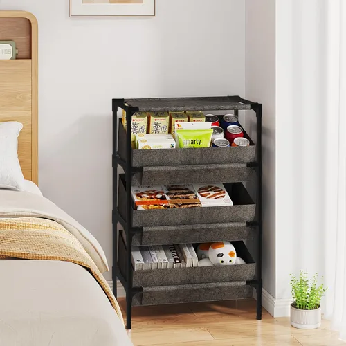 Miniatura 5 de Buzowruil Estantería de almacenamiento de 3 niveles, estante organizador de juguetes para el hogar, oficina, dormitorio, sala de estar, cocina, Gris