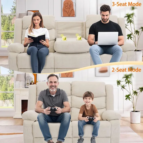 Miniatura 7 de Korser Sofá reclinable, sofá biplaza reclinable con consola, sofá reclinable de gran tamaño con mesa abatible, sofá de 3 plazas con portavasos