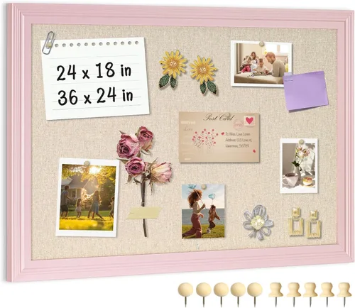 Miniatura 15 de Tablero de corcho de doble cara con lino, tablero de anuncios pequeño con marco de madera colgante de 12 x 12 pulgadas, kit de tablero de visión