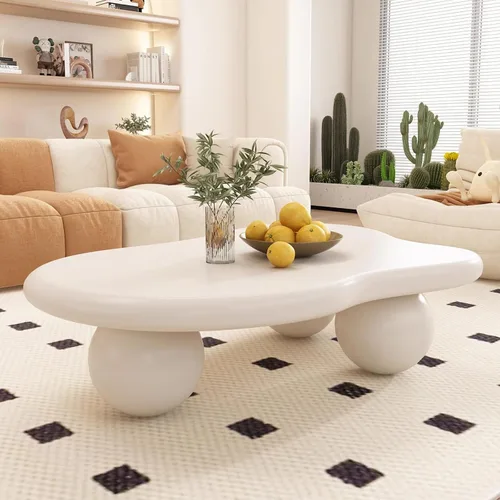 Miniatura 8 de Mesa de Centro Cloud para Sala de Estar con Esquinas Redondeadas, Mesa Central de Estilo Moderno con 3 Patas en Forma de Pelota, Mesa de Té
