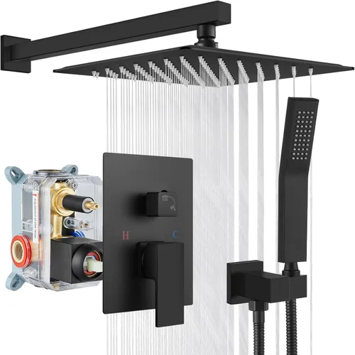 Miniatura 14 de gotonovo Sistema de ducha de lluvia para baño, juego de cabezal y mango de ducha de lluvia montado en la pared, conjunto completo combinado de latón