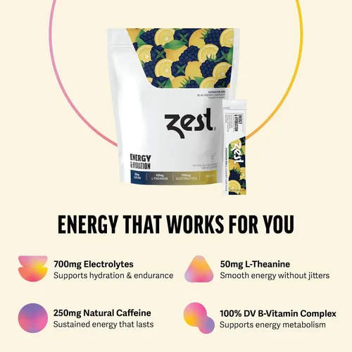 Miniatura 5 de ZEST Paquetes de bebidas energéticas de hidratación y preentrenamiento, polvo de electrolitos limpios con 250 mg de cafeína, 14 barras de polvo