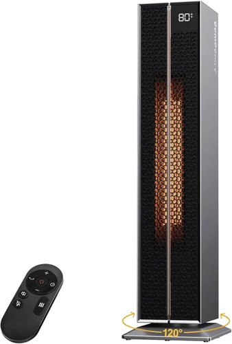 Calentadores eléctricos ComDomus para uso en interiores, calentador de espacio de 32" para habitación grande con control remoto, oscilación de 120°,