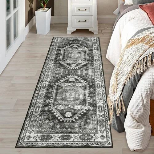 FairOnly Alfombra bohemia lavable de 2 x 6 pies, estilo vintage, envejecida, tribal, antideslizante, no desprende pelusa, suave, plegable, alfombra