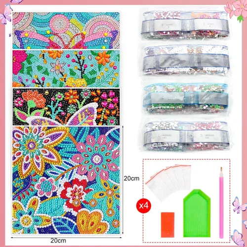 Miniatura 2 de ZUYUSUT Paquete de 4 bonitos kits de pintura de diamantes con flores de mariposa para niños y niñas de 3 a 12 años, manualidades, juegos de pintura
