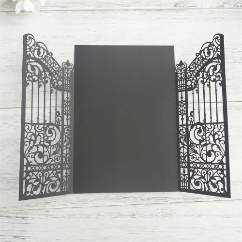 Miniatura 3 de MillaSaw Black Gate - Tarjeta de invitación cortada con láser para boda, compromiso, sirena, fiesta de cumpleaños, 25