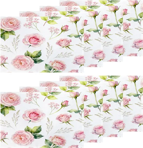 Miniatura 25 de Shrahala Hermosos manteles individuales de flores de rosas, hermosas flores, elegantes manteles de lino de arpillera lavable, aislamiento térmico