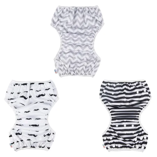 Miniatura 107 de Alva, Pañales de bebé para nadar, paquete de 2 unidades, talle único, reutilizable, lavable y ajustable de 0 a 36 meses. Tamaño de 10 a 40 lbs