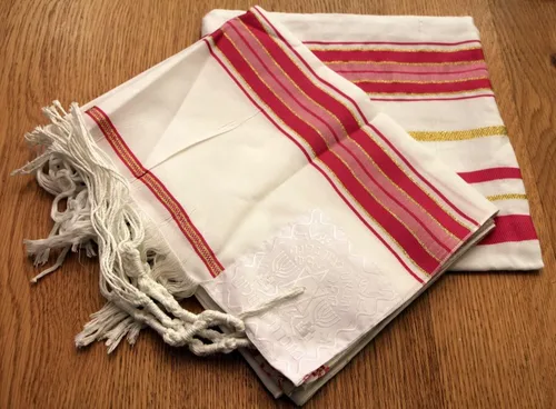 Miniatura 3 de Bata Mesiánica Judío Rosa y Oro Tallit Chal de oración Tamaño 57-180 Cm, Blanco, Blanco