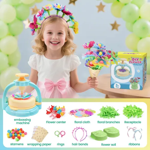 Miniatura 3 de Kit de manualidades de flores para niños de 4 a 8 años – Ramo de tela DIY juguete para niñas y niños – Regalo STEM reutilizable sin pegamento – Haz