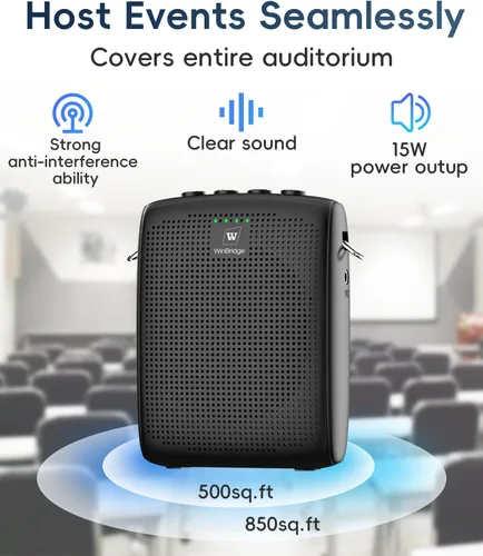 Miniatura 4 de Mini amplificador de voz inalámbrico personal con 2 micrófonos Bluetooth, sistema de altavoces PA recargable de 15 W para profesores, entrenadores