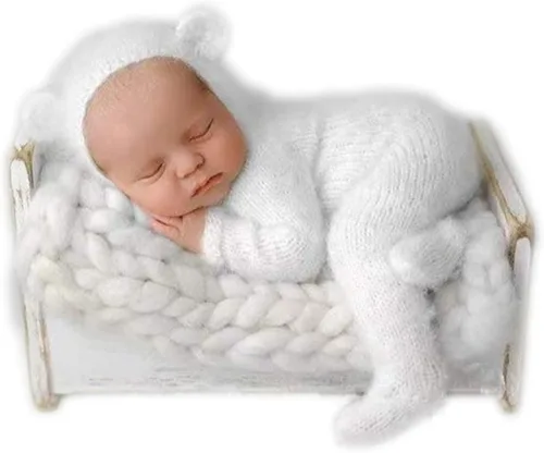 Miniatura 9 de Moda recién nacido niños niñas bebé sesión de fotos accesorios trajes ganchillo ropa mohair sombrero pantalones fotografía accesorios disfraz Caqui
