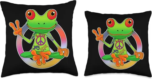 Miniatura 3 de InGENIUS - Cojín de almohada de 6.3 x 6.3 in, diseño de ranas hippies de los años 70, multicolor