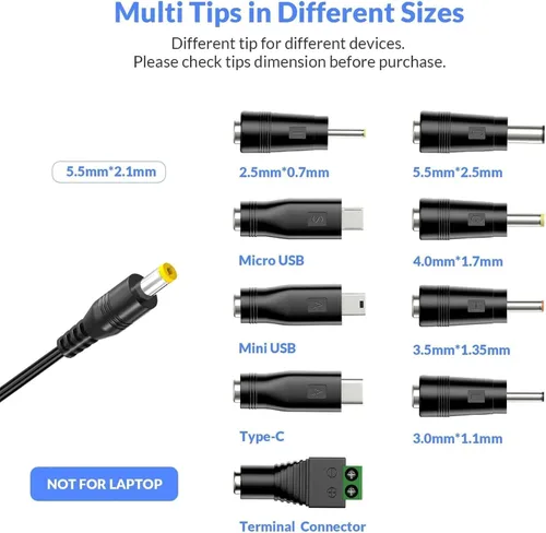 Miniatura 2 de Nextbook Adaptador de cargador para tableta 5V 3A 2A 2.5A 1A AC DC adaptador con 9 puntas para Amazon Fire USB Hub TV Box LED Pixel Cámara Altavoz