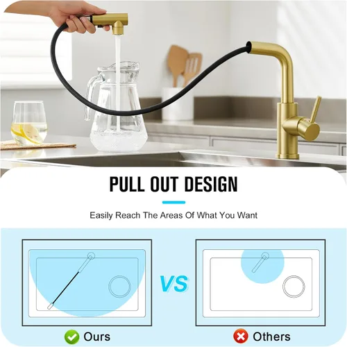 Miniatura 2 de CREA Grifo de Cocina Dorado con Pulverizador Extraíble - Grifo para Fregadero de Baño y Utilidad - Manija Única, 3 o 1 Agujero