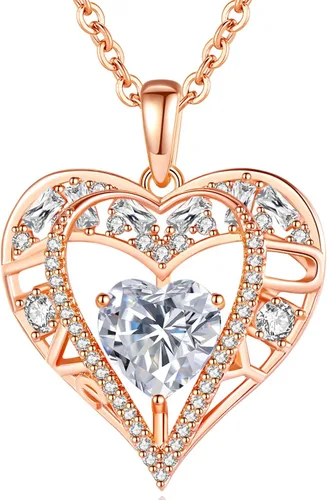 Miniatura 43 de Collar de cristal de 5 corazones, chapado en oro rosa de 18 quilates, colgante con cadena de plata de ley 925 de 18 + 2 pulgadas, joyería de piedra