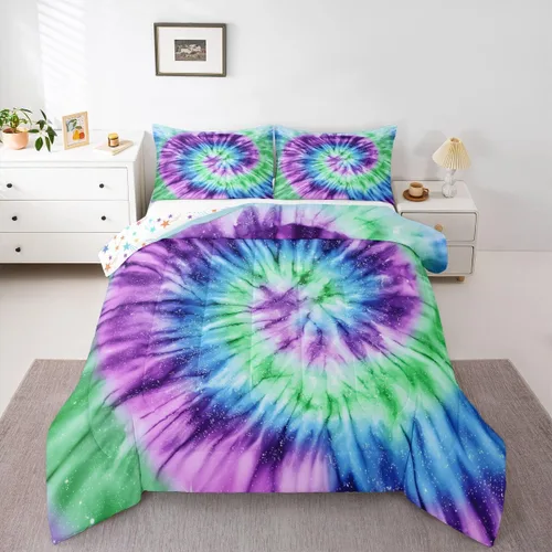 Miniatura 14 de Erosebridal Juego de edredón de teñido anudado psicodélico en espiral, tamaño individual, juego de ropa de cama bohemio con remolinos de acuarela