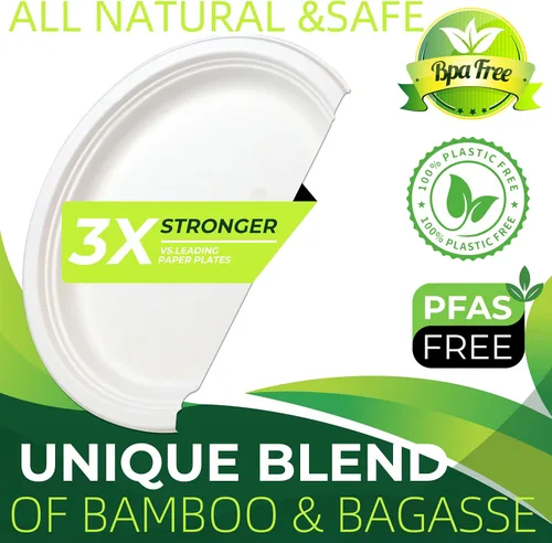 Miniatura 3 de 100 piezas de platos de papel ovalados blancos 100% compostables (12 pulgadas), platos desechables resistentes, platos de cena ecológicos, platos